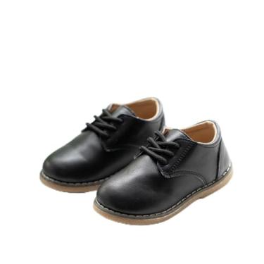Imagem de Sapatos Oxford para meninos e meninas com cadarço antiderrapante com sola de textura mocassim infantil infantil uniforme escolar clássico, Preto, 17