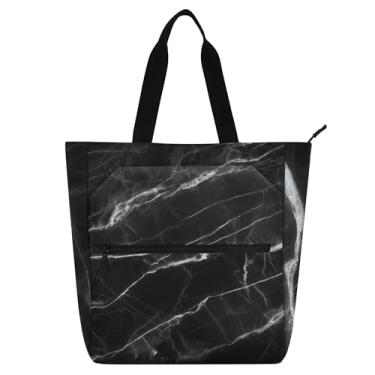 Imagem de GAIGEO Bolsas de trabalho femininas de mármore preto, bolsa escolar de lona com zíper, presente para professores para amantes de livros