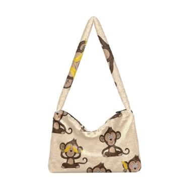 Imagem de Old Pirate Treasure Map Worn Bolsa de ombro feminina, bolsa de mão de pelúcia feminina, bolsas de outono, Banana de macaco com desenho engraçado, One Size