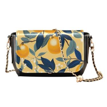 Imagem de Bolsa tiracolo feminina de couro flutuante e coberta de bola de futebol com corrente dourada, Laranjas em amarelo-2, One Size