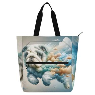 Imagem de Bolsinhas femininas fofas de buldogue com nuvens para trabalho, lona escolar, bolsa para professores, amantes de livros, presentes