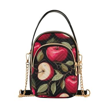 Imagem de Bolsa tiracolo feminina de melancia madura com folhas de palmeira, bolsa tiracolo leve com alça de corrente, Frutas de maçã vermelha - 2, One Size