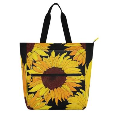 Imagem de GAIGEO Sacola preta de girassóis amarelos coloridos para mulheres, bolsas de tecido de lona de trabalho, faculdade, escola, senhoras, crianças, bolsas para amantes de livros