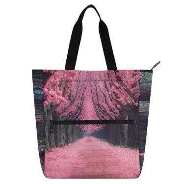 Imagem de GAIGEO Bolsa de trabalho feminina rosa flor de cerejeira bolsa de lona para livro de praia com zíper bolsa de professor com compartimentos
