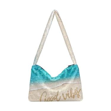 Imagem de Bolsas de ombro femininas verdes natalinas, bolsa de pelúcia Undersrm, bolsa de ombro feminina, Ondas e areia, One Size
