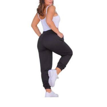 Imagem de Calça de moletom preta jogger cintura alta calça feminina  - Raysmodas