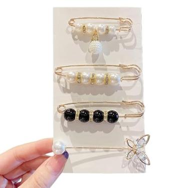 Imagem de Conjunto de 4 peças de broche de segurança vintage pérola para mulheres meninas roupas da moda suéter decoração xale (10)
