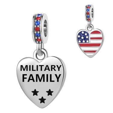 Imagem de Pingente de coração da bandeira dos Estados Unidos da família militar dos EUA serve para pulseiras Pandora berloques Patriota Natal aniversário joia presente para mulheres irmã pai esposa mãe