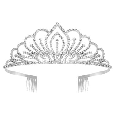 Imagem de CURASA Tiara e coroas prateadas para mulheres, coroa de rainha de cristal, tiaras de casamento para noiva, princesa, coroa para noiva, aniversário, formatura, concurso de Halloween