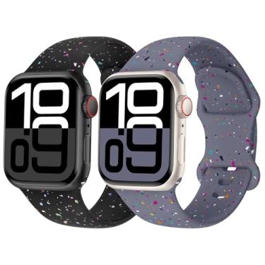 Imagem de Pacote com 2 pulseiras esportivas compatíveis com Apple Watch de 38 mm, 40 mm, 41 mm, 42 mm, 44 mm, 45 mm, 46 mm, 49 mm, adequada para séries 11 10 9 8 7 6 5 4 3 SE, homens e mulheres. (preto/azul