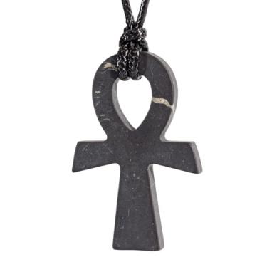 Imagem de Keled Rocks Ankh Colar com pingente de cruz egípcia, símbolo do faraó de pedra shungite