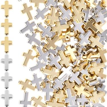 Imagem de Hzopcw 60 peças de pingentes de cruz para pulseiras, mini contas espaçadoras cruzadas para fazer joias, crucifixo religioso de plástico sortido para pulseiras faça você mesmo, colares, brincos - ouro