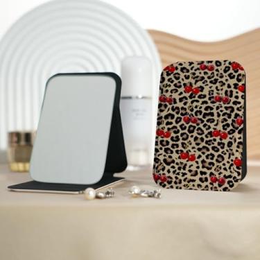 Imagem de Espelho de maquiagem portátil com estampa de leopardo estilo milenar, mini espelho de maquiagem portátil dobrável, espelho de contorno quadrado portátil com flip vertical, adequado para todos em