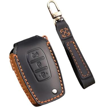 Imagem de Capa protetora de capa de chave de carro inteligente de couro feita à mão compatível com Ssangyong Tivoli/Rexton/Korando C 2015 2016 3 botões chave fob shell(Black Key A)