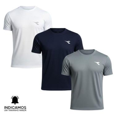 Imagem de Kit 3 Camisetas Diadora Small Logo Masculina - Grafite e Branco M-Masculino