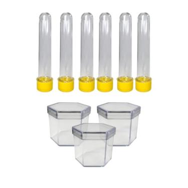 Imagem de Conjunto 30 Caixinhas Acrílica Sextavada 30 Tubetes Festa Aniversário Ano Novo Artesanato Biscuit (Amarelo)