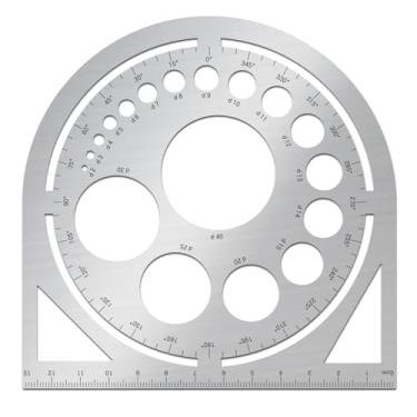 Imagem de ORIGACH Estêncil redondo circular de metal com escala, modelo de desenho de aço inoxidável, régua de círculo profissional para estudo, design de escritório, 13 cm