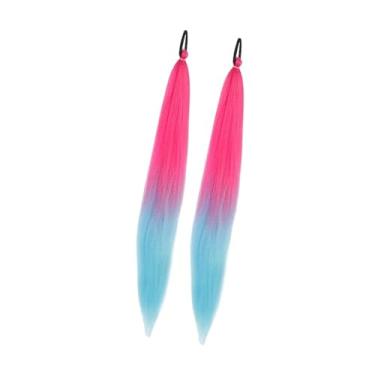 Imagem de oshhni 2x Extensão de Cabelo Rabo de Cavalo com Elástico, Extensão de Cabelo Sintético Fácil de Usar para Festas à Fantasia, Apresentações de Palco e, Rosa Azul