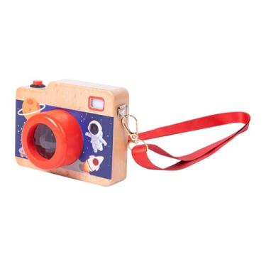 Imagem de Fenteer Mini câmera de madeira de brinquedo com sons e luzes reais, lente caleidoscópica, brinquedo sensorial para presente de aniversário e Natal para