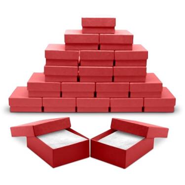 Imagem de Novel Box Pacote com 20 caixas de presente de joias vermelhas 7,6 x 5,7 x 2,5 cm com enchimento de algodão | Caixa de joias de papelão | Caixas de presente com tampas feitas nos EUA | Caixas para