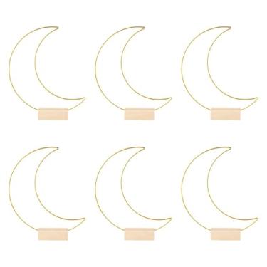 Imagem de shamjina Conjunto de 6 aros de metal para arranjos florais, guirlandas e decorações de mesa em formato de lua, com suporte de madeira para o Natal.