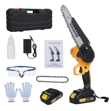 Imagem de Motosserra sem fio Serra elétrica sem escova de 8 polegadas com 2 baterias recarregáveis ​​Motosserra portátil alimentada por bateria para galhos de árvores, aparar corte de (Plugue UE)