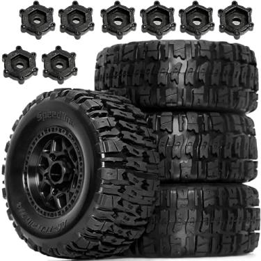 Imagem de STMU 1/10 RC Wheels and Tires Truck Tires Short Course Tires 12mm/14mm Hex for 1/10 Scale Car Arrm a Senton,Slash 2WD 4×4,Axia1,Rc 4wd,Red cat,Plastic Wheels Rubber Tires,4pcs (Black)
