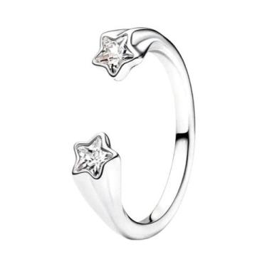 Imagem de Anel Feminino De Prata 925 Com Pentagrama Quadrado Tamanho 6 7 8 9 Joi