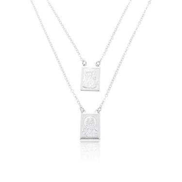 Imagem de Colar Escapulário Santo Jesus Nossa Senhora do Carmo Prata - Enzara Jó