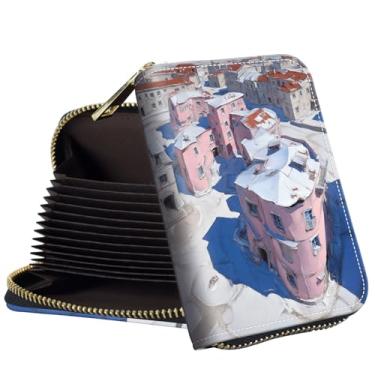 Imagem de Qindaiwen Carteira feminina fina com zíper — Mini carteira com bloqueio de RFID, porta-cartões de crédito e bolso para moedas, organizador de cartões para viagens, Mercado de inverno, Zipper Card