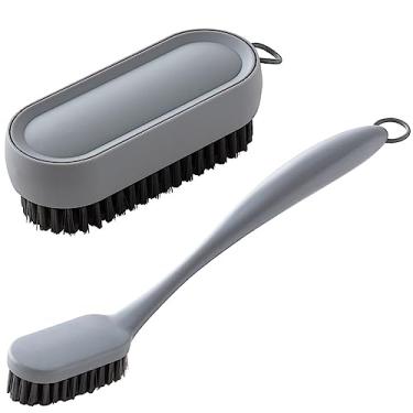 Imagem de Selaurel Escova de limpeza para lavanderia, pacote com 2 escovas de cerdas macias, roupas íntimas, escova de limpeza de cabo longo, escovas de limpeza doméstica para banheiras e bancadas (cinza)