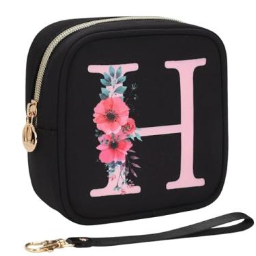 Imagem de Relavel Bolsa de maquiagem pequena inicial para bolsa, presentes personalizados para mulheres, meninas, bolsa de cosméticos de viagem com compartimento para cartão, mini bolsa de batom com alça