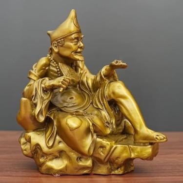 Imagem de FENNYYAR Ornamento Auspicioso de Buda Vivo de Latão Jigong, 20 cm, Estátua de Buda Arhat Dragão Arhat Decoração de Casa Artesanato