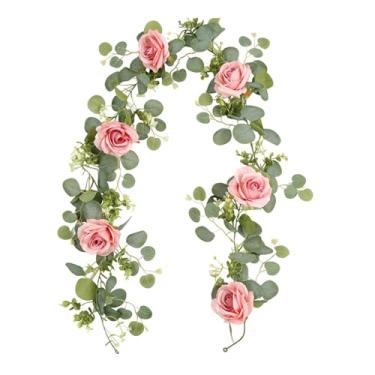 Imagem de Esquirla Guirlanda de flores artificiais, trepadeira de rosas artificiais, decoração de casamento, trepadeira floral versátil para cerimônia na lareira, Rosa Escuro