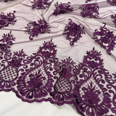 Imagem de Tule Bordado Barrado Duplo Aurora 1,35m para Vestidos de Festa e Roupa