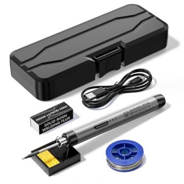 Imagem de Ferro de Solda Elétrico Inteligente Portátil USB Caneta Soldagem Multifuncional com Ajuste Temperatura 300-450 Bateria Recarregável 800mAh Carregamento Type-C Pontas Substituíveis para Reparo Manutenç