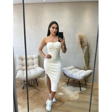 Imagem de Vestido Femenino sem alça Canelado Midi Tubinho Elegancia E Ousadia Un