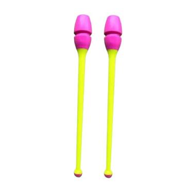 Imagem de Vaveren Conjunto de 2 Clavas de Ginástica Rítmica de 45,5 cm, Fáceis de Controlar e Leves, Ideais para Treinamento e Prática de Pole Dance Dança, Haste Amarela com Cabeça Rosa