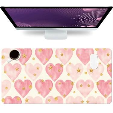 Imagem de Tapete de rato de coração pêssego couro PU rosa coração tapete de mesa grande à prova d'água para jogos teclado antiderrapante tapete de escrita para gamer, escritório e casa