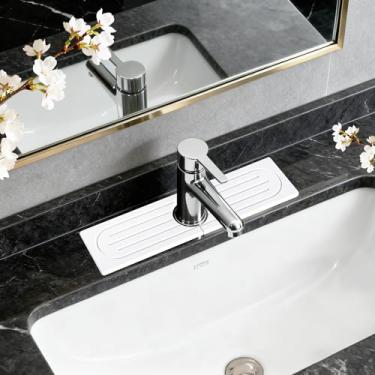 Imagem de Tapete de torneira de pedra de diatomita para pia de cozinha, pedra de secagem rápida ao redor, bandeja antiderrapante absorvente de água evita umidade para bancadas de banheiro e cozinha (estilo