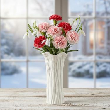 Imagem de Vaso de cerâmica branca com borda de babados e textura canelada vertical - Vaso de flores exclusivo de 21,6 cm para grama dos pampas e centros de mesa, vaso decorativo boho/fazenda para sala de estar