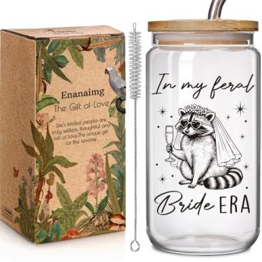 Imagem de Copo de café gelado guaxinim, presente de noivado para noivos, lindo copo de vidro fosco de guaxinim com canudo de tampa, presentes de casamento para noiva, nova esposa, dia dos namorados, presente de