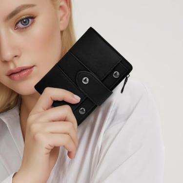 Imagem de Carteira feminina, carteira de couro PU dobrável para mulheres com fivela, carteira feminina com vários compartimentos com pacote de cartão removível para trabalho, viagens, Preto, Destacável