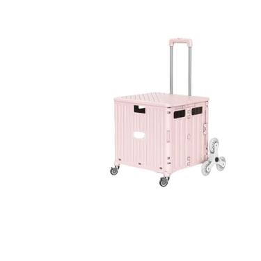 Imagem de Caixa de armazenamento multifuncional de grande capacidade para veículos, carrinho de compras dobrável, organizador de porta-malas de carro com polia universal (rosa claro)