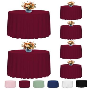 Imagem de Fixwal Toalha de mesa redonda bordô de 300 cm, pacote com 6 toalhas de mesa redondas de tecido de poliéster laváveis para casamentos, festas, banquetes, jantares, eventos de aniversário