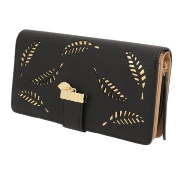 Imagem de Carteira Feminina Senhora Folha Longa Oca Pu Folha Oca Preta para Travessas de Bolsa