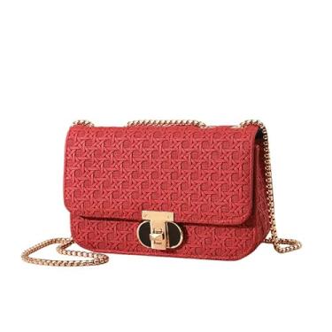 Imagem de CHENXIAOHONG Bolsa feminina pequena com corrente, bolsa transversal feminina elegante, bolsa de ombro feminina para festa e uso diário(Vermelho)