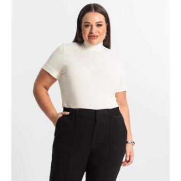 Imagem de Blusa Gola Alta Feminina Plus Size Secret Glam Bege-Feminino