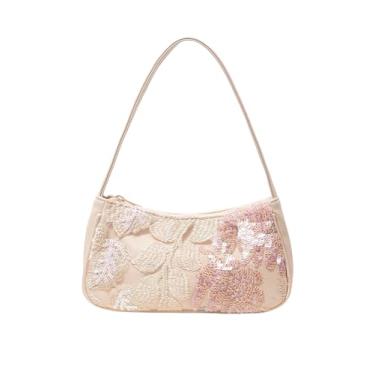 Imagem de MAKEMECHIC Bolsa feminina de couro PU com glitter, lantejoulas, floral, alça única, bolsa de ombro, Multicor, One Size