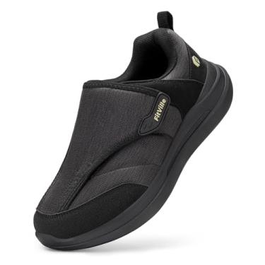Imagem de FitVille Sapatos masculinos para diabéticos, alívio da dor, inchaço, alça ajustável para pés sensíveis, conforto o dia todo para caminhadas e trabalho, EasyTop Pro V2, Preto Jet, 14 X-Wide